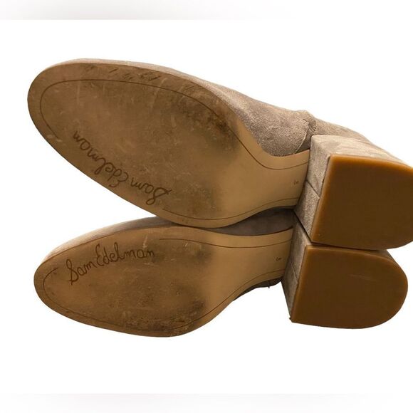 Sam Edelman Sz 8 Gray Taye Side Zipper Almond Toe Suede Block Ankle Boots - Picture 5 of 8